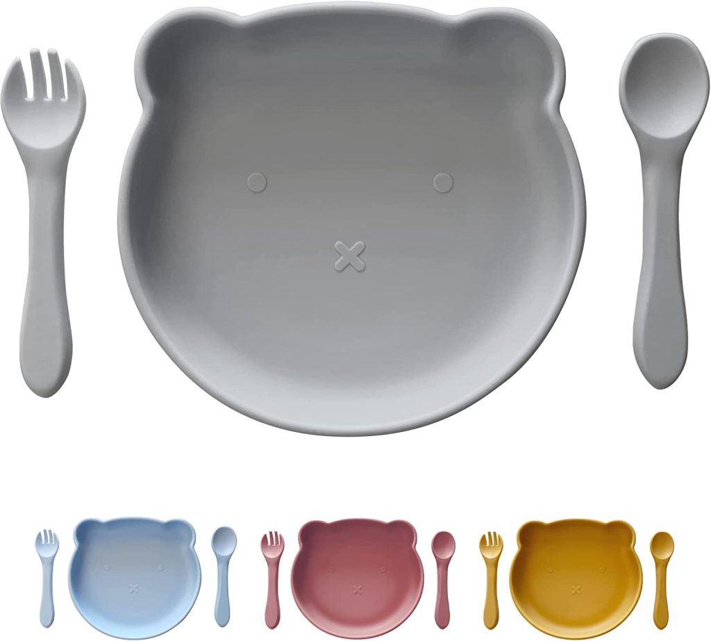 Assiette à ventouse grise pour bébé en silicone